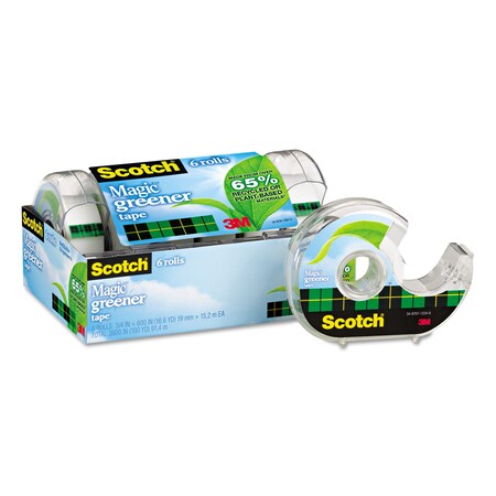 Scotch Magic Greener Tape with Dispenser, 1" Core, 0.75" x 50 ft., Clear, PK6 6123